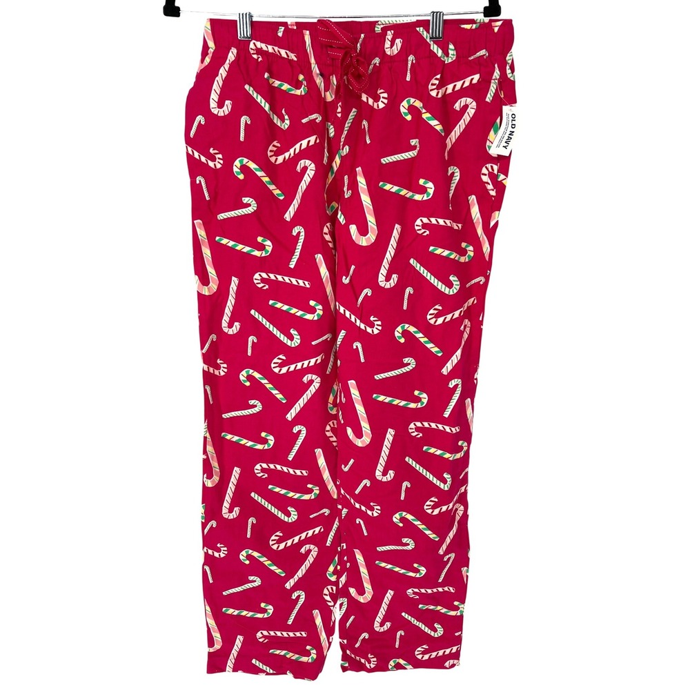 Old Navy Flannel Pajama‎ PJ Pants Candy Cane Print Hot Pink Women's Medium NWT